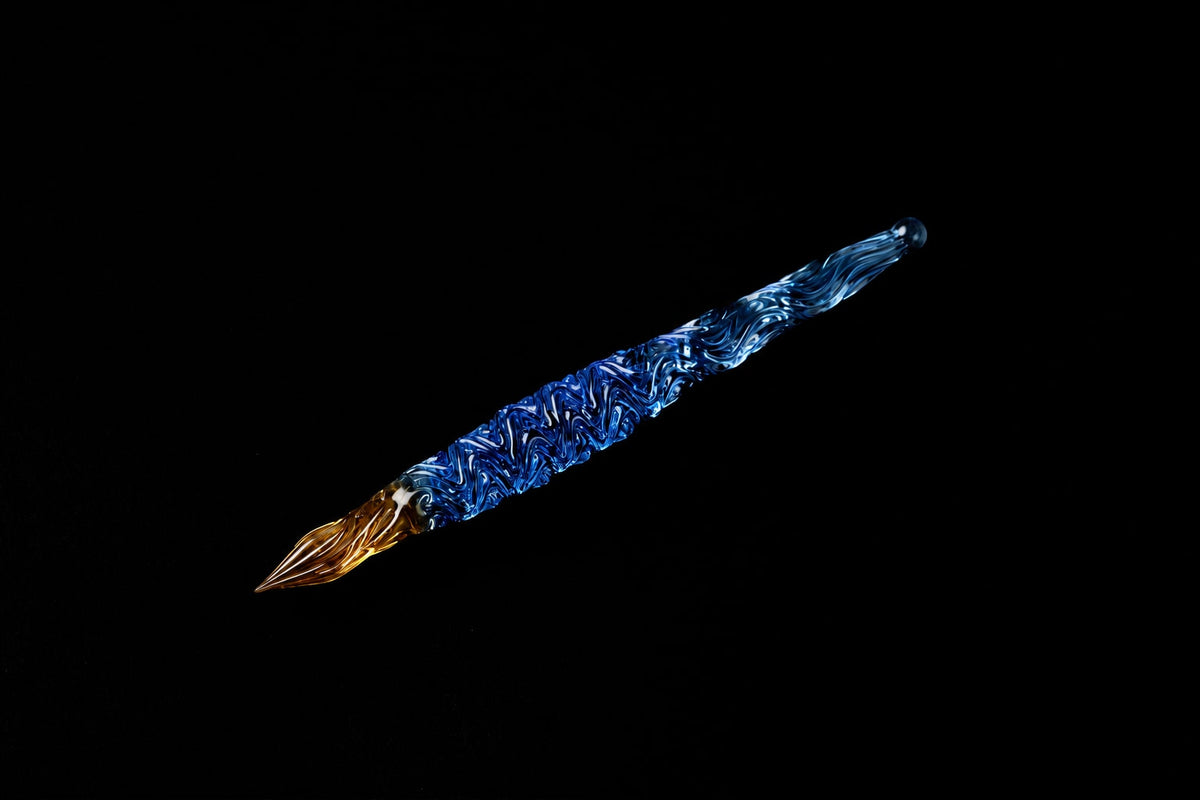 Hard Glass Pen - "Daimonji" - blue body, amber nib