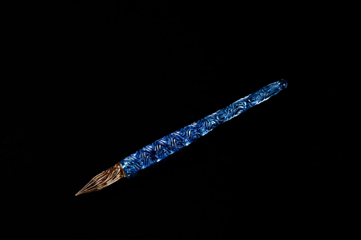 Hard Glass Pen - "Miyabi" - blue body, amber nib