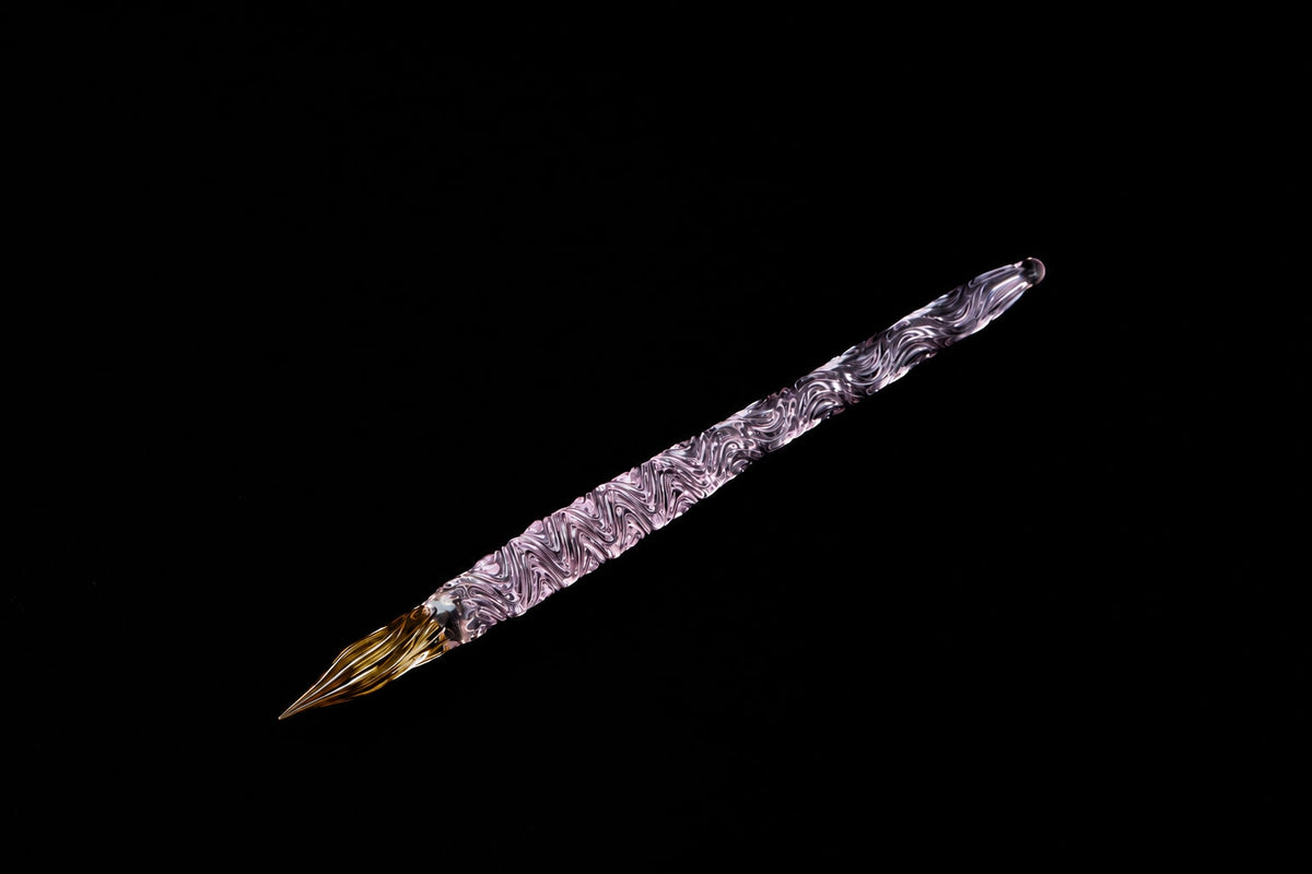 Hard Glass Pen - "Miyabi" - pink body, amber nib