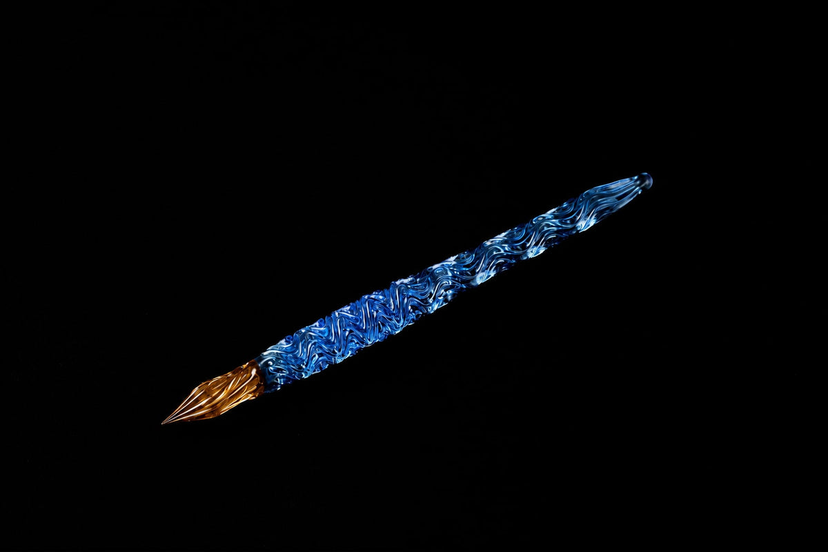 Hard Glass Pen - "Seifu" - blue body, amber nib