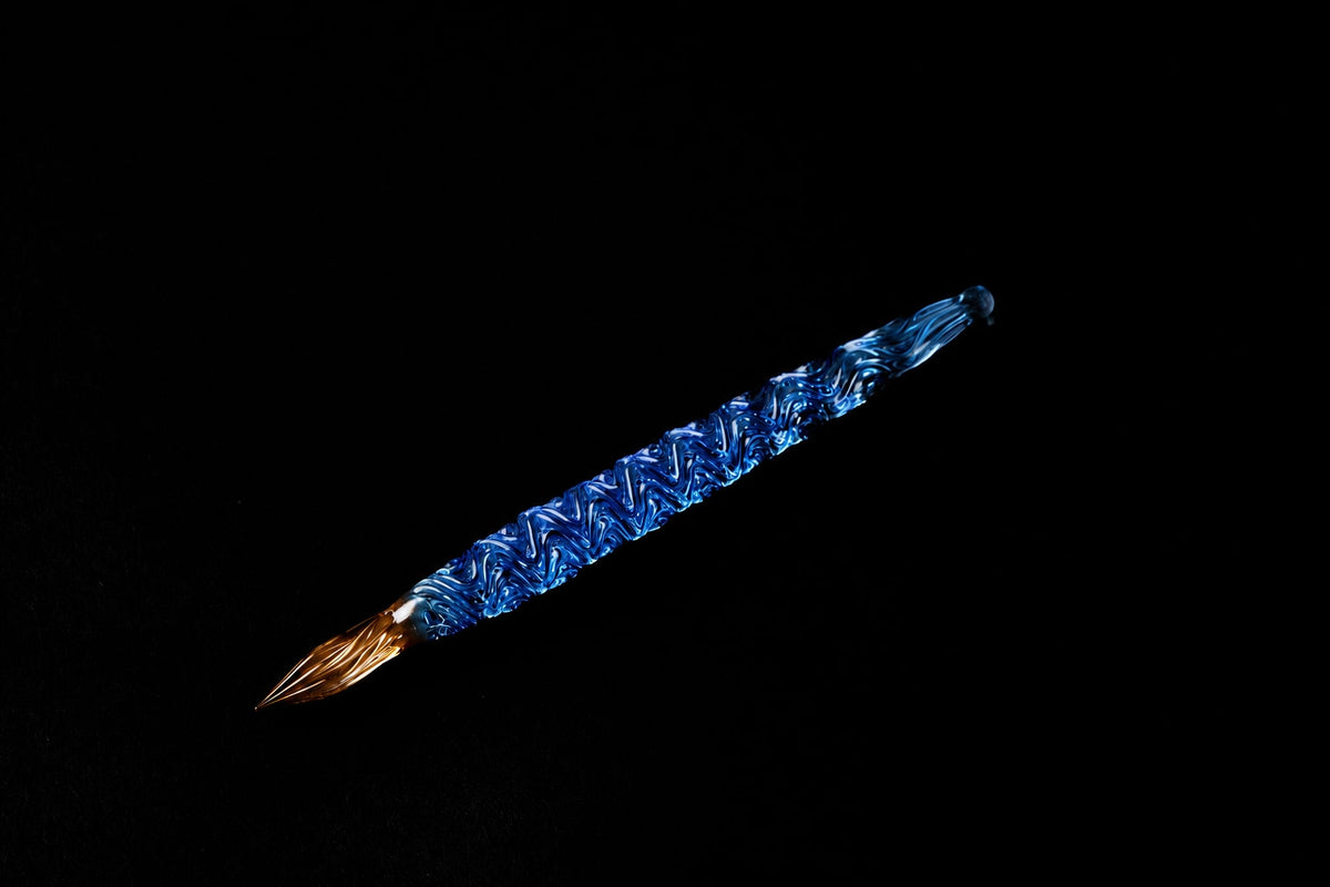 Hard Glass Pen - "Seiryu" - blue body, amber nib