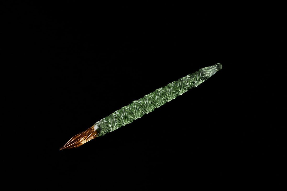 Hard Glass Pen - "Seiryu" - green body, amber nib