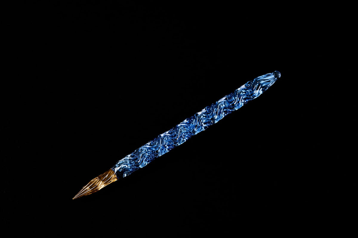 Hard Glass Pen - "Shirakawa" - blue body, amber nib