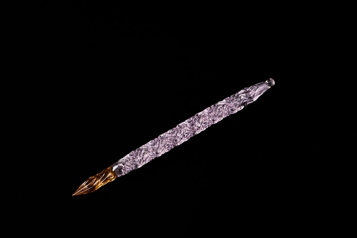 Hard Glass Pen - "Shirakawa" - pink body, amber nib